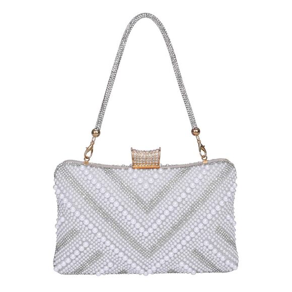 Chic Diary Pearl Evening Clutch - Sparkling Rhinestone Handbag - Picture 2 of 9